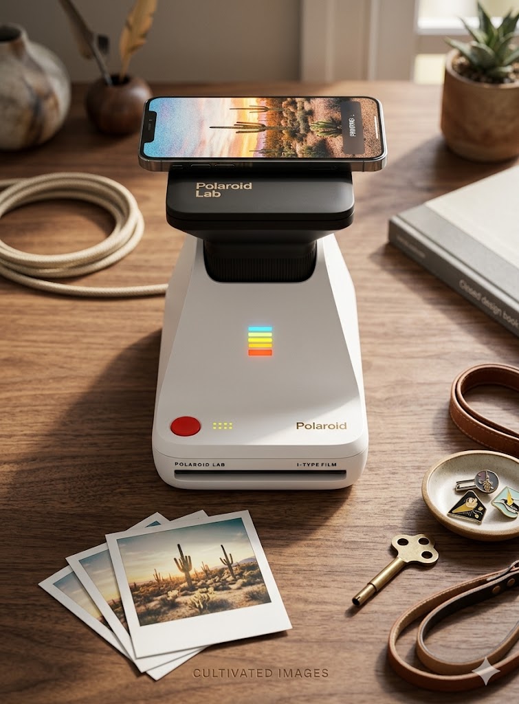 Customer using Polaroid printer to create instant prints at a social gathering